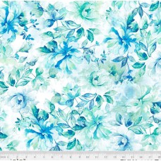 Emma Teal Watercolor Cotton Quilt Back