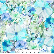 Blue Watercolor Arabesque Cotton Quilt Back