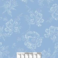 Shadow Flower Medium Blue Cotton Quilt Back