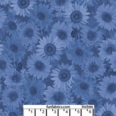 Sunflower Whisper Denim Blue Cotton Quilt Back